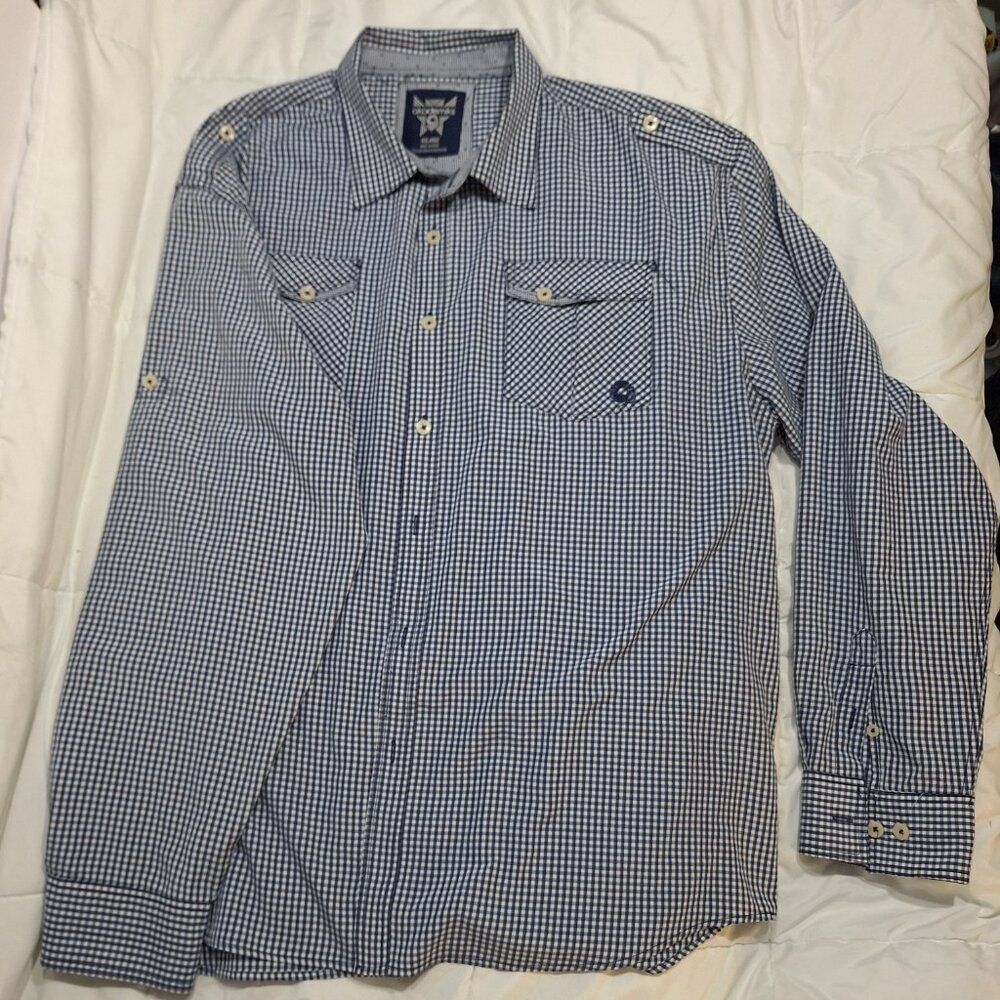 AKADEMIKS Blue White Gingham Mens 4xl Button Longsleeve DressShirt - Picture 6 of 7